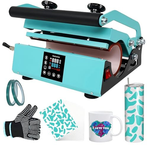 XoTiq Tumbler Heat Press Machine Sublimation for 11-30oz Mug Tumbler Straight Cup, Mug Heat Press Sublimation Paper with Heat-Resist Gloves & Tape for Coffee Mugs Cup Press Bottle DIY Heat Transfer