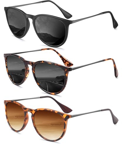 QALLY Sunglasses Womens Polarized Sunglasses-Women: Retro Round Sun Glasses with UV400 Protecion Trendy 3 Pack