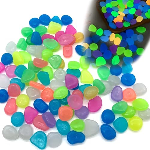 DHER 100 Stück Große Leuchtende Steine, Leuchtet im Dunkeln kieselsteine Bunte Leuchtende Steine Bunte Garten Aquarium Leuchtende Kieselsteine, 2.2 CM Harz Leuchtende Steine (2.2cm)