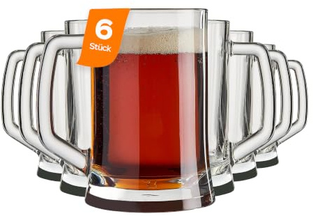 NORDIC SCHILLER Luxus Bierkrug 0,5 Liter 6er Set, Biergläser mit Henkel BLEI FREI Pub Bierglas 0,5L Bierseidel 0,5l, Spülmaschinenfest Bierkrüge für Zuhause, Restaurants und Biergärten, Beer Glasses