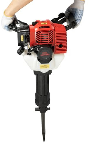 Benzin Abbruchhammer 2 Takt Stemmhammer 1900W Meißelhammer Meißel Profi Set mit Spitz und Flachmeißel Convenient Handle