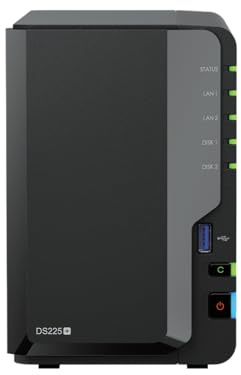 Synology DS225+ 12TB (Synology HAT33) 2-bay Plus series - Intel Celeron J4125 quad-core, 2GB non-ECC DDR4 SODIMM upgradable to 6GB using D4NS01-4G. 1 x 2.5GbE and 1 x 1GbE RJ-45 LAN port