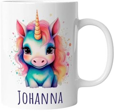 timalo Kindertasse mit Namen | Lustiges kleines Einhorn | Personalisierte Keramik Tasse mit Tieren | für Kinder, Jungen & Mädchen – Geschenk, Geburtstagsgeschenk, Namensgeschenke, Kaffeetasse