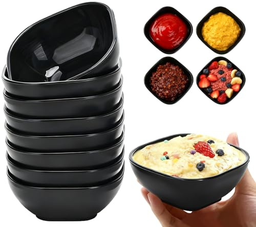 8 Pack Dipping Bowls 4.5 OZ Unbreakable Soy Sauce Dishes Small Dessert Bowl | Reusable Mini Prep Bowl, Dipping Saucers Cups for Side Dish, Ketchup, Snacks, Candy, Nuts, Dips, Condiments (Black)