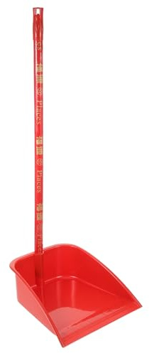 LALADEFIEE Household Dustpan Long Handle Thickened Plastic Garbage Shovel Red Dust Pan for Home Cleaning 63cm Wooden Handle Suitable for Indoor and Outdoor Use Random Style