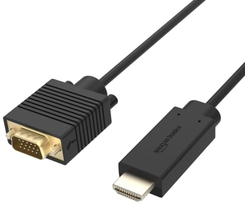 Amazon Basics Câble HDMI (Source) vers VGA (Écran) (Unidirectionnel), Mâle vers Mâle, 1080p, Connecteurs Plaqués Or, 1,8m, Noir (Lot de 2)