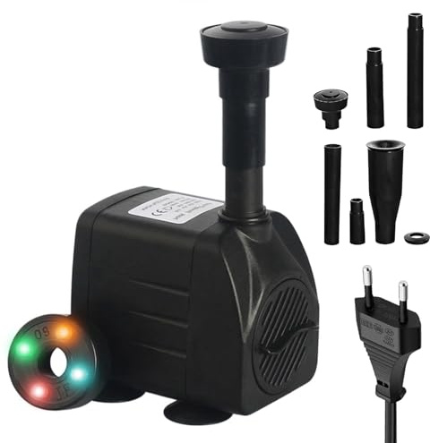 Pompe de fontaine d'extérieur 600 l/h 15 W 220 V 3 en 1 avec 4 LED - Pompe de jardin pour fontaine de jardin - Pompe à eau pour jardin, étang, fontaine