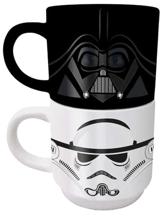 Star Wars - Set de Tazas Diseño se Puede Apilar Empire Helmets - Pack de 2 (Talla Única) (Negro, Blanco)
