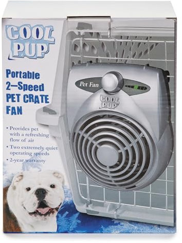 Pro Select Cool Pup Crate Fan, 8x6.25x2.5” in Size – Quiet Battery Fan Keeps Dogs & Cats Cool with Built-in Thermometer, Silver