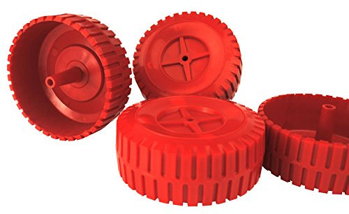 Proops 4 x 90mm dia 5mm Red Bore Wheels with Tread (S7317) Free UK Postage