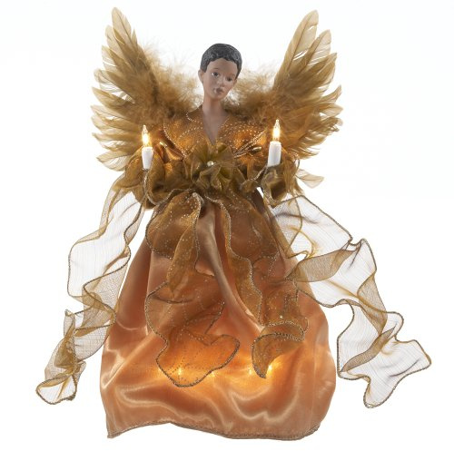 Kurt Adler UL 10-Light African American Angel Christmas Treetop Figurine, 13-Inch, Gold