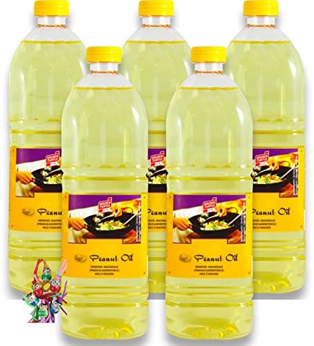 5er Pack 100% Erdnuss-Öl [5x 1000ml] Erdnussöl ~ Peanut Oil ~ Wok Öl + ein kleines Glückspüppchen - Holzpüppchen