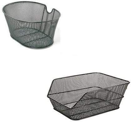 Cesto Cestino Anteriore + Posteriore in ferro Compreso Di Piastre Di Fissaggio Per Bicicletta - Colore Nero