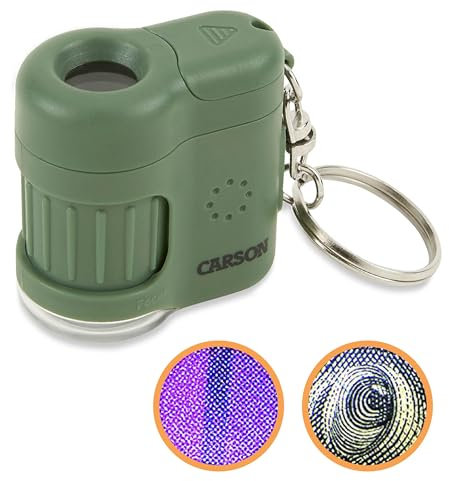 Carson MicroMini 20x LED Taschenmikroskop mit UV-Licht und Taschenlampenfunktion, Safari Green (MM-280G)