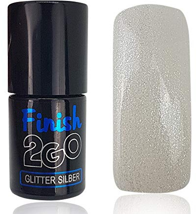 aktive4Nails 82OZ Neu FINISH 2GO Hochglanz Versiegeler GLITTER SILBER ohne Schwitzschicht 10ml in Pinselflasche
