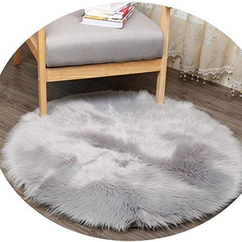 DQMEN Spitzenqualität Lammfellimitat Teppich, Kunstfell Dekofell Lammfellimitat Teppich Longhair Fell Nachahmung Wolle Bettvorleger Sofa Matte (Grau, 90 X 90 cm)