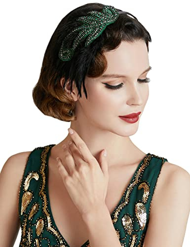 BABEYOND 1920s Stirnband Damen Gatsby Kostüm Accessoires 20er Jahre Flapper Feder Haarband Grün