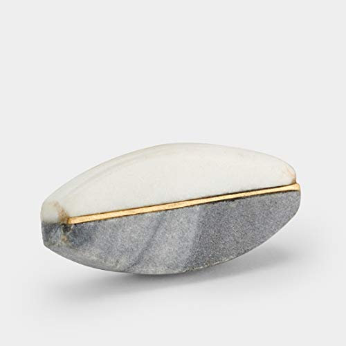 Pushka Home Grey & White Oval Brass Centred Marble Cupboard Door Knobs
