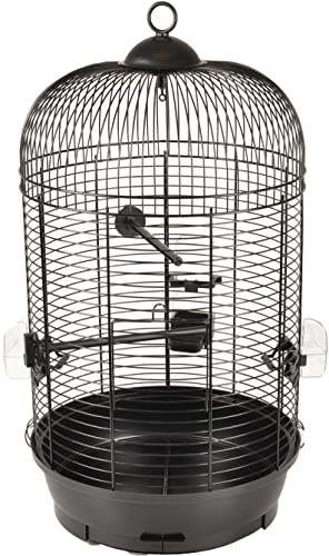 Flamingo Vogelkäfig – Voliere Vögel – Sanna 2 Schwarz Hängekäfig – 35×35×67 cm – 2 Sitzstangen & 3 Näpfe, Frontklappe, Aufhänger, Doppel-Schubladen, EU-Herstellung