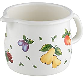 Riess, 0094-068, Schnabeltopf Ø 12cm, FRUIT GARDEN, Weiß, Emaille, Vol. (rec.): 1,0 Liter, Made in Österreich, LBH: 19,0x13,6x11,0cm, 0,450kg, Induktionskocher kompatibel