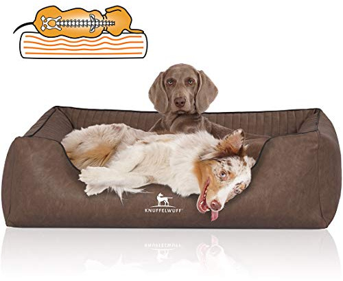 Knuffelwuff Orthopädisches Hundebett Chesapeake aus Laser gestepptem marmoriertem Kunstleder XL 105 x 75cm Braun - Abnehmbarer Bezug - leicht zu reinigen - für große, mittelgroße und kleine Hunde
