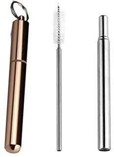FRYH Pajitas Telescópicas Reutilizables Paja De Metal Plegable con Estuche En Acero Inoxidable Pajitas para Beber con Cepillo De Limpieza Y Mosquetón,B