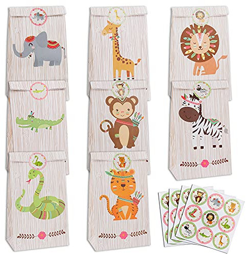 Papiertüten 24 Stück Bunte Geschenktüten mit Aufklebern Kleine Partytüten für Verpacken von Geschenken, Giveaways, Kindergeburtstag, Hochzeit