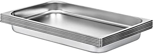 VEVOR 6 Bandejas Rectangulares de Acero Inoxidable, 13 L / 13,7 Cuartos, Unidades Bandeja Honda Rectangular para Servir, Bandeja Profunda, Bandeja de Acero Inoxidable, Bandeja para Arroz al Vapor