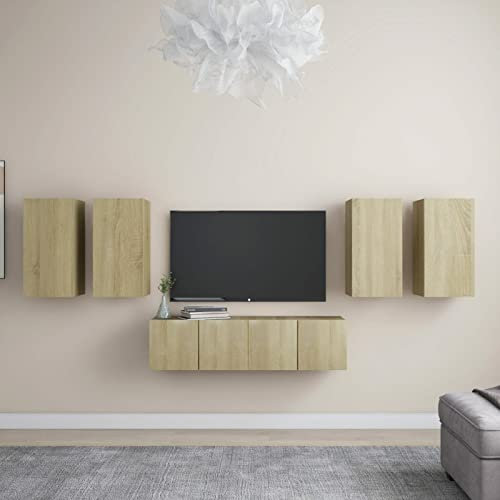 Susany 6-TLG. TV Möbel TV Schrank Moderne Wohnwand Fernsehschrank Mediawand Schrankwand Hängevitrine Spanplatte Sonoma-Eiche