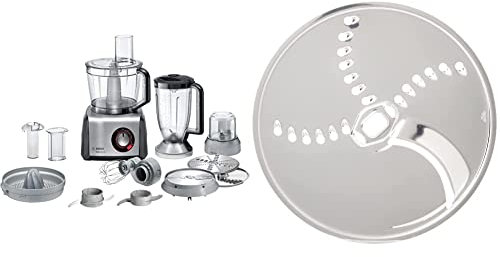 Bosch Home and Garden MC812M844, 3.9 liters, Schwarz & Bosch Kartoffelpuffer-Rösti-Scheibe MUZ45KP1, Wendescheibe, spülmaschinengeeignet, Edelstahl, passend für MUM 4, MUM 5, MUM Serie 2
