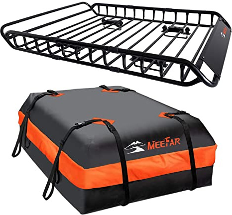Roof Rack Carrier Carrier Basket 51*36*5+Waterproof Bag 15 Cubic Feet(44*34*17),and Cargo Net with Attachment Hooks,Ratchet Straps.200 Lbs Capacity,Universal Rooftop Large Size Roof Rack