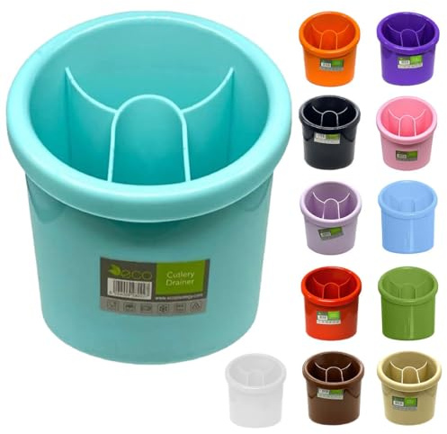 ECO Plastic Cutlery Drainer | 4-Compartment Turquoise Utensil Holder for Kitchen & Sink Organization – BPA-Free, Durable Knife and Fork Holder with Compact Design – Multiple Color Options (Turquoise)