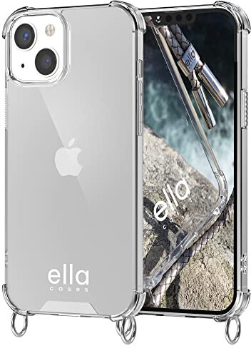 ella cases Handyhülle mit Ösen für iPhone 13 Hülle transparent mit Ringen für Handykette in Silber einzeln ohne Kette modular mit Kordel, Schnur oder Gurt zum Umhängen