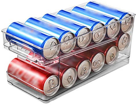 Rolling Can Dispenser Organizer, Fridge Beer Can Organiser Soda Can Dispenser Stackable Refrigerator Drinks Cans Holder For Kitchen Refrigerator Storage (2 Layers For 10 Cans)