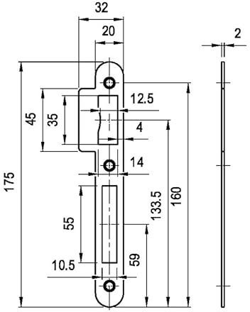 Gâche double empennages pour serrure monopoints à larder NF et NFQC noire HERACLES - I-L999-GH2NR
