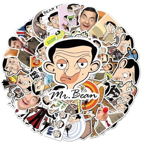 Mr. Bean Sticker 50Pcs Vinyl Cute Anime Stickers for Laptop Skateboard Water Bottle Luggage Computer Phone Guitar Bicycle Car,Waterproof Funny Cartoon Stickers for Teens Kids Adults