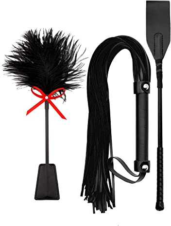 MALINERO 3-in-1 Set French Tickler, Riding Crop, Whip, Feather Tickler, Feather, Whip Tickler, Leather Crop Whip, Whips and Crops, Whip for Couples, Riding Crop Whip