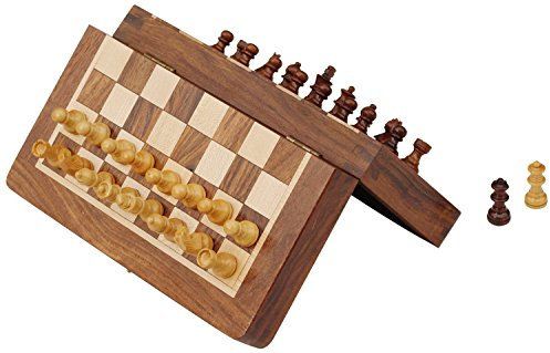 Devyom Magnetisches Reise-Schachbrett-Set – klassisches Holz-Staunton 17,8 x 17,8 cm Taschenschach-Set mit faltbarem Spielbrett, handgefertigt aus feinem Palisanderholz