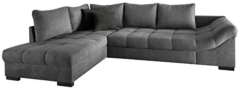 Home4You Ecksofa - Grau - Schwarz - Flachgewebe - Metallfüße - mit Ausziehfunktion