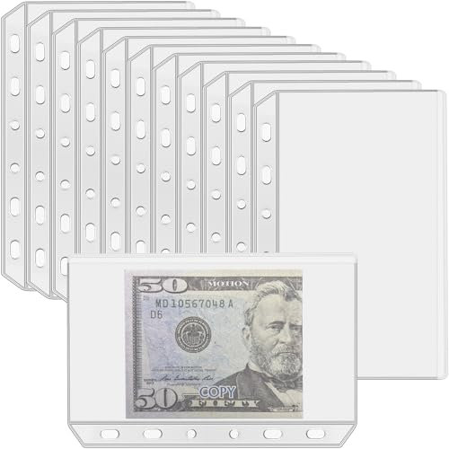 UMSICHT 12xA7-Ordnertaschen ohne Reißverschlüsse, Budget-Umschläge mit Reißverschluss für das Geldsystem, A7-Ordnertasche für 6-Ringordner, Geldordner, Organizer, transparente PVC-Umschläge, 12 Stück