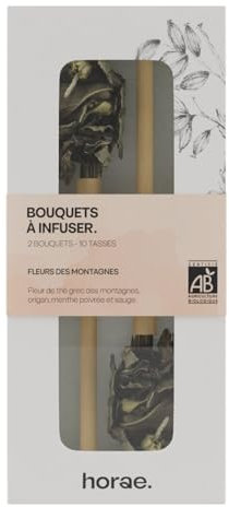 Horae - Coffret infusions - 2 bouquets de fleurs des montagnes à infuser - Tisanes de fleurs séchées et de plantes bio - Réalisez 1L d'infusion par bouquet - Idée cadeau femme - Fleurs de thé à offrir