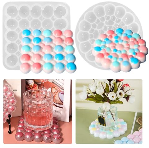 2 Stück Untersetzer Silikonform Bubble Untersetzer Epoxidharz Formen Silikonform Bubble Tablett Gießform DIY Untersetzer Runde Harzform Teller Silikonform für Teetablett Schmuckteller