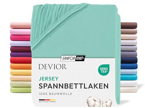 Devior Jersey Spannbettlaken 90x200cm - 100x200cm, 100% Baumwolle, Matratzenhöhe bis 22cm, Mint – 135 g/m² Anti-Statisches, atmungsaktives Bettlaken mit Einlaufschutz, Matratzenbezug Grün