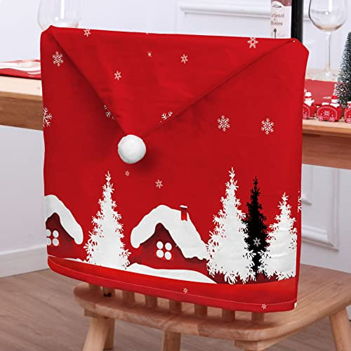 Morbuy Weihnachten Stuhlhussen 2-8er Set Nikolausmütze Esstisch Stühlen Set, Weihnachtsdeko Stuhlhussen Hussen für Esszimmerstühle, Weihnachtsfeier (2er Set,Rote Hütte)