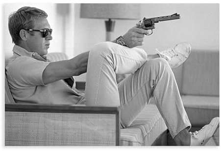 EYEZER Steve McQueen Aims A Revolver Poster aus dem Jahr 1963, Leinwand-Poster, Schlafzimmer-Dekor, Sportlandschaft, Büro, Raumdekoration, Geschenk, ungerahmt, 50 x 75 cm