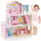 GOPLUS Maison de Poupée en Bois, Maison de Rêve à 3 Étages avec 5 Pièces Simulées, 10 Meubles, Jouet de Rôle Éducatif, Cadeau Parfait pour Filles de 3 à 7 Ans, 60 x 25 x 70 cm, Rose