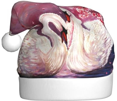 Weiße Schwäne Mit Blumenbaum Weihnachtsmützen Erwachsene, Weihnachtsmann Hut Drucken Plüsch Komfort Xmas Hut Für Weihnachten Neujahr Liefert