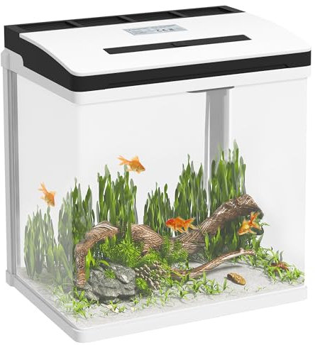PawHut Aquarium, 13L Glass Fish Tank with Filter, LED Lighting, Water Pump, for Bettas, Guppies, Mini Parrot Fishes, Shrimp, Goldfish, 29 x 20 x 30.5cm
