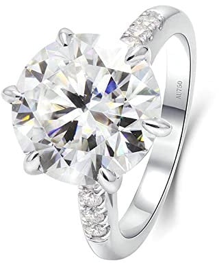 Lieson Trauringe für Frauen, Eheringe Weissgold 750 18K Luxus 6 Krallen Rund Moissanit mit 6ct Freundschaftsringe Weißgold Gr. 47 (15.0)