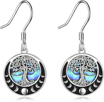 Tree of Life Sterling Silver Moon Phase Abalone Shell Dangle Drop Earrings - Women's Jewellery Gifts